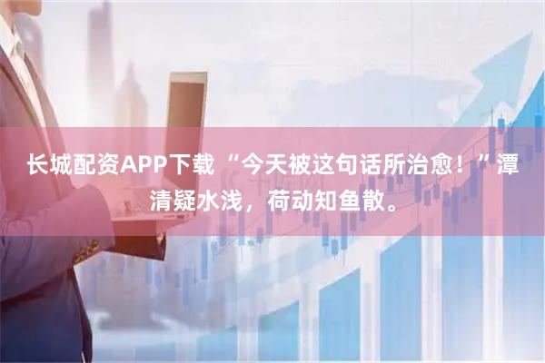 长城配资APP下载 “今天被这句话所治愈！”潭清疑水浅，荷动知鱼散。